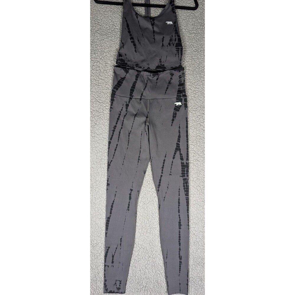 Running Bare 2 Piece Set Sports Bra Leggings Black Striped Size 2/4 Athleisure